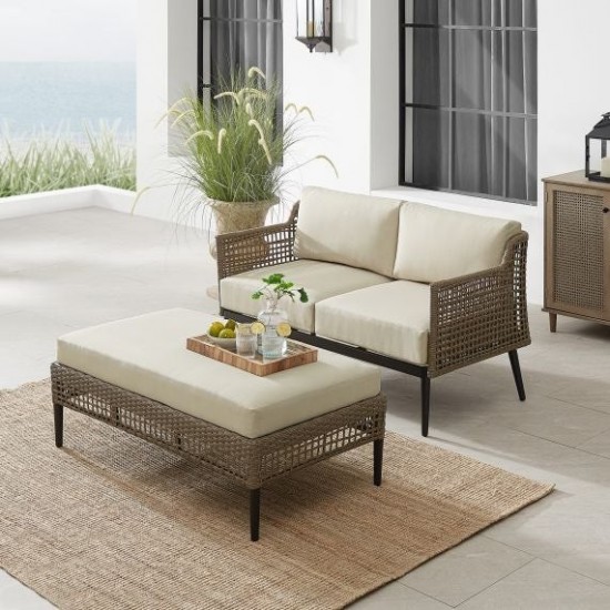 Southwick 2Pc Outdoor Wicker Conversation Set Creme