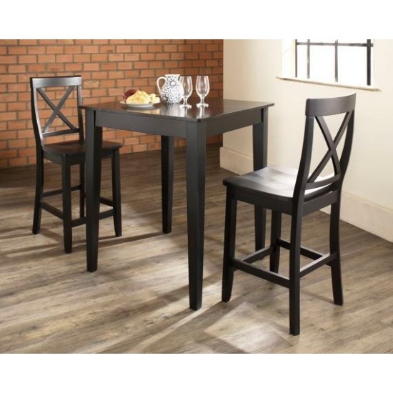 3Pc Pub Dining Set W/X-Back Stools Black - Pub Table & 2 Counter Stools