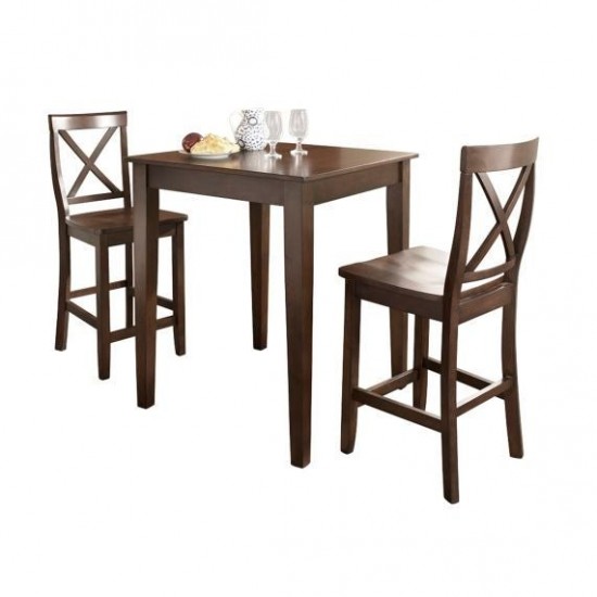 3Pc Pub Dining Set W/X-Back Stools Mahogany - Pub Table & 2 Counter Stools