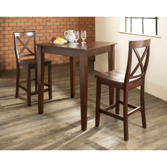 3Pc Pub Dining Set W/X-Back Stools Mahogany - Pub Table & 2 Counter Stools