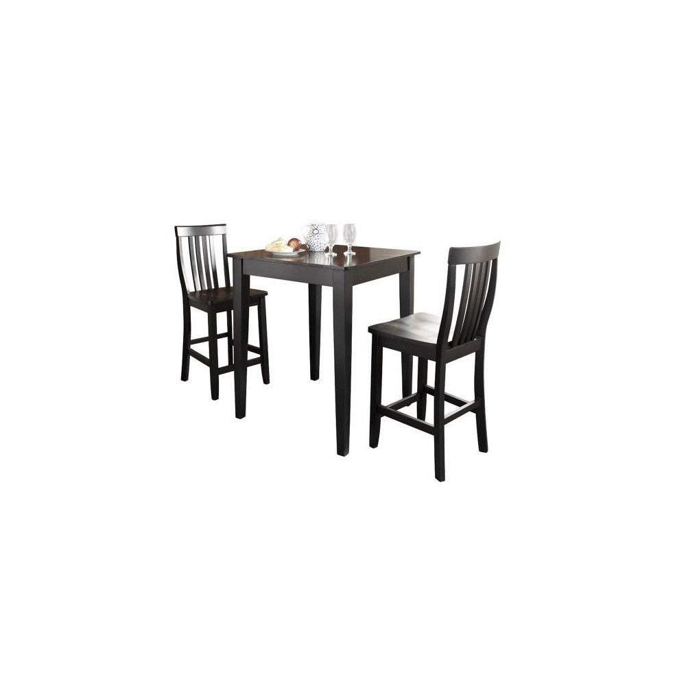 3Pc Pub Dining Set W/School House Stools Black - Pub Table & 2 Counter Stools