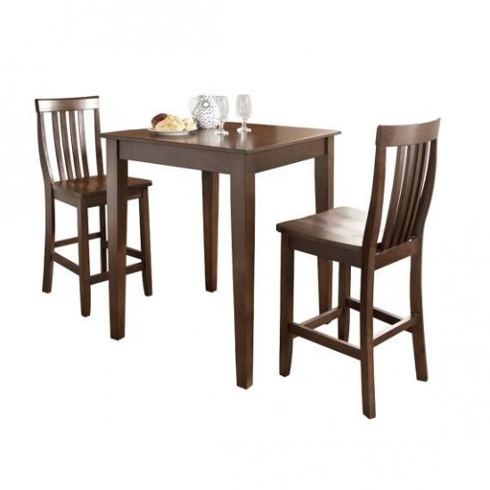 3Pc Pub Dining Set W/School House Stools Mahogany - Pub Table & 2 Counter Stools