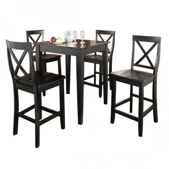 5Pc Pub Dining Set W/X-Back Stools Black - Pub Table & 4 Counter Stools