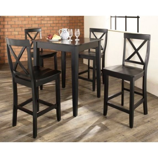 5Pc Pub Dining Set W/X-Back Stools Black - Pub Table & 4 Counter Stools