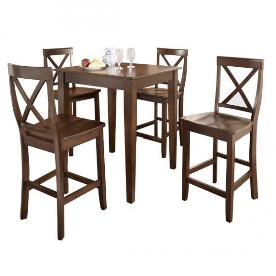 5Pc Pub Dining Set W/X-Back Stools Mahogany - Pub Table & 4 Counter Stools