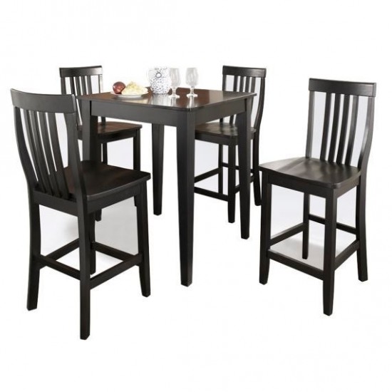 5Pc Pub Dining Set W/School House Stools Black - Pub Table & 4 Counter Stools