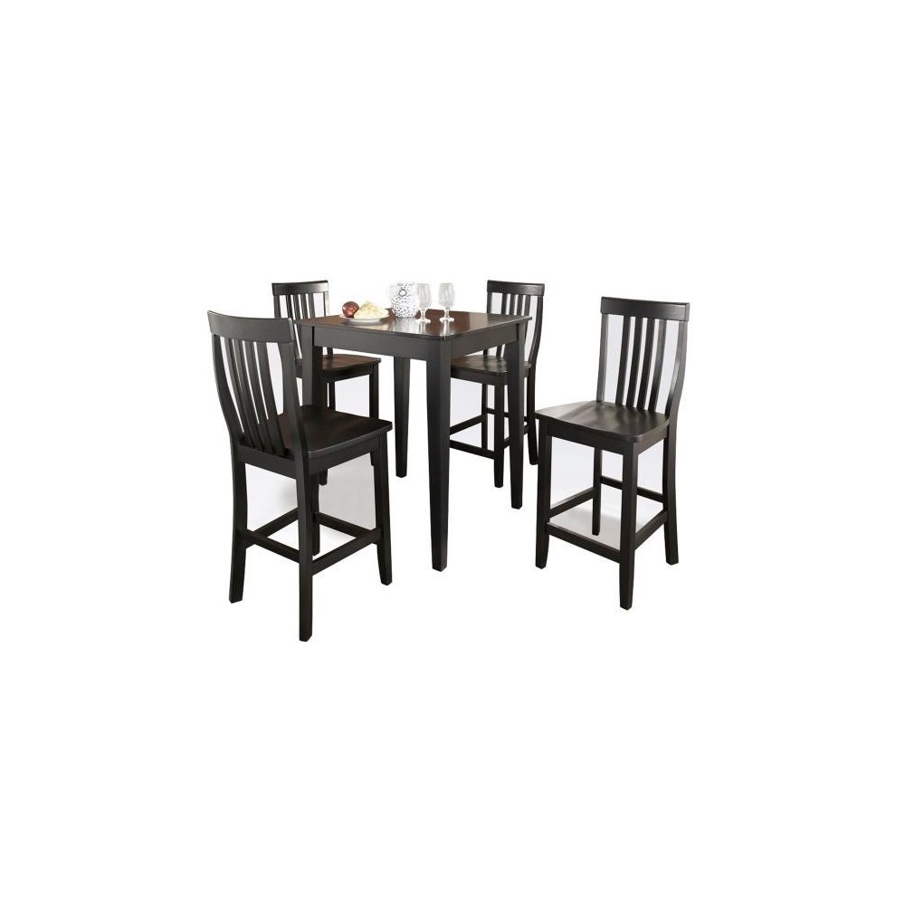 5Pc Pub Dining Set W/School House Stools Black - Pub Table & 4 Counter Stools