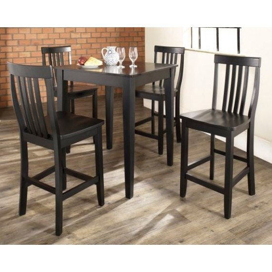 5Pc Pub Dining Set W/School House Stools Black - Pub Table & 4 Counter Stools