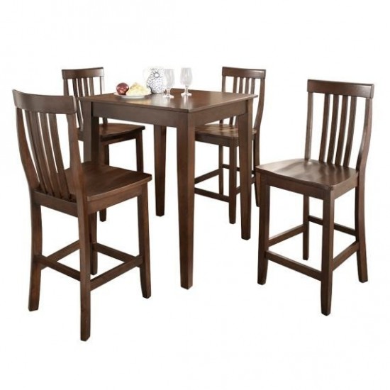 5Pc Pub Dining Set W/School House Stools Mahogany - Pub Table & 4 Counter Stools