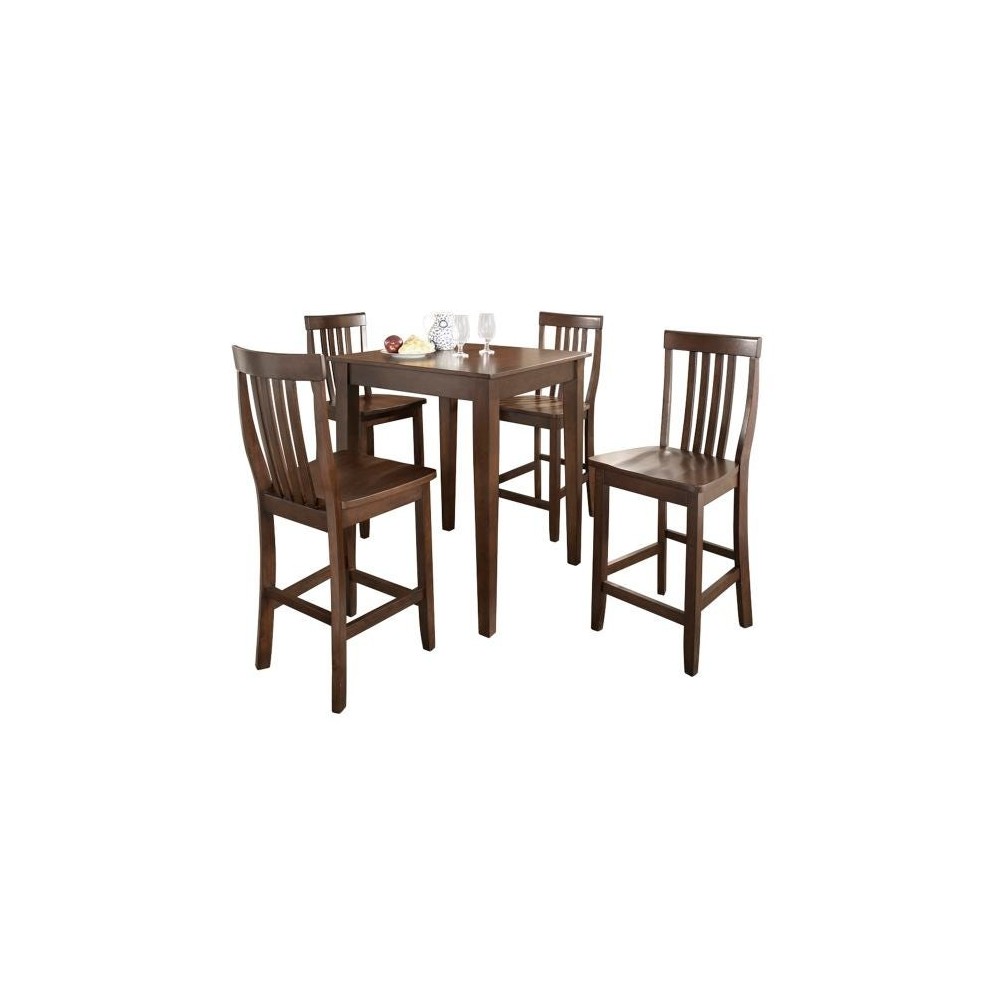 5Pc Pub Dining Set W/School House Stools Mahogany - Pub Table & 4 Counter Stools