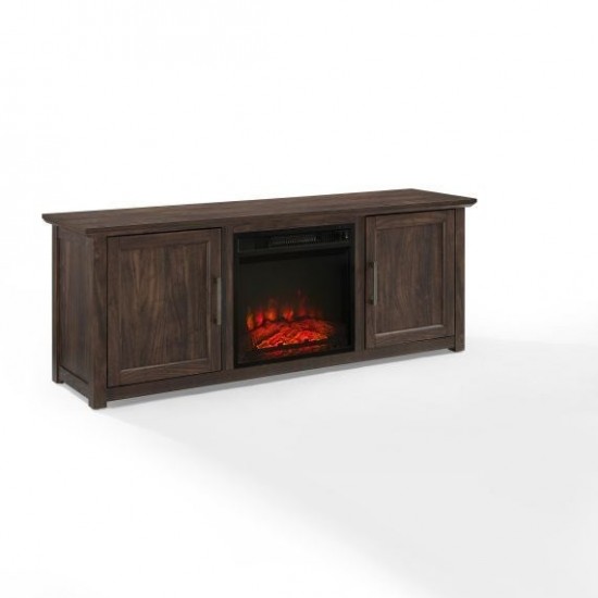 Camden 58" Low Profile Tv Stand W/Fireplace Dark Walnut