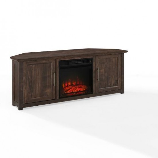 Camden 58" Corner Tv Stand W/Fireplace Dark Walnut