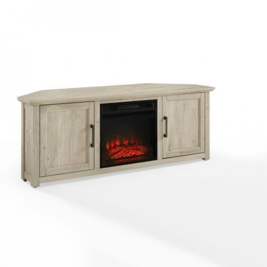 Camden 58" Corner Tv Stand W/Fireplace Frosted Oak