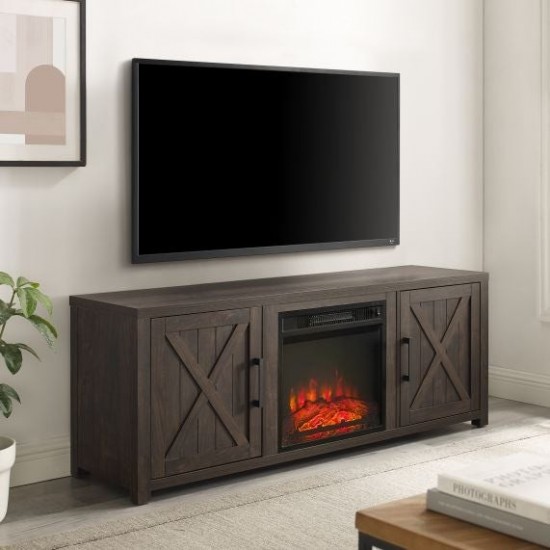 Gordon 58" Low Profile Tv Stand W/Fireplace Dark Walnut