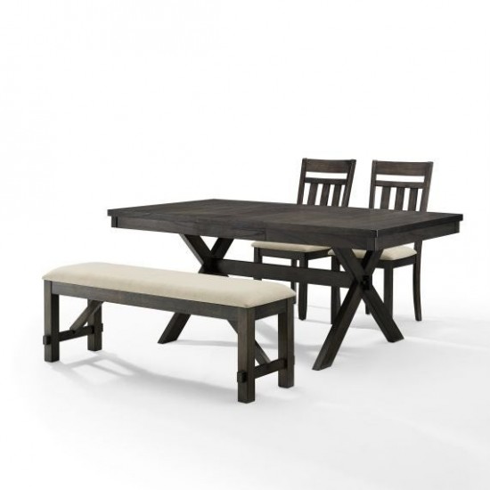 Hayden 4Pc Dining Set Slate - Table, Bench, 2 Slat Back Chairs