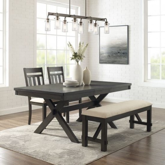 Hayden 4Pc Dining Set Slate - Table, Bench, 2 Slat Back Chairs