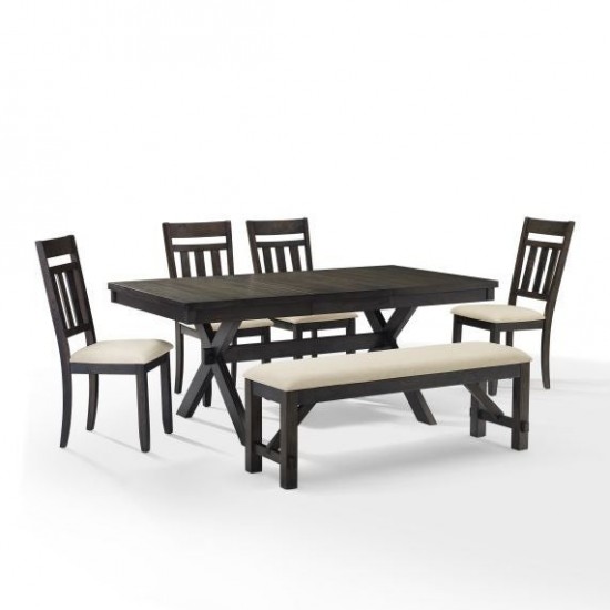 Hayden 6Pc Dining Set Slate - Table, Bench & 4 Slat Back Chairs