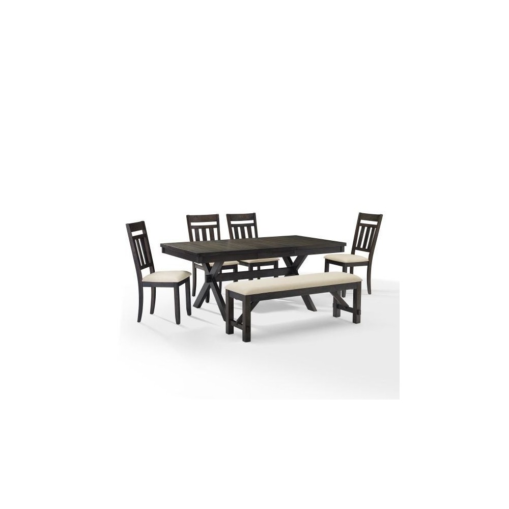 Hayden 6Pc Dining Set Slate - Table, Bench & 4 Slat Back Chairs