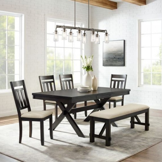 Hayden 6Pc Dining Set Slate - Table, Bench & 4 Slat Back Chairs