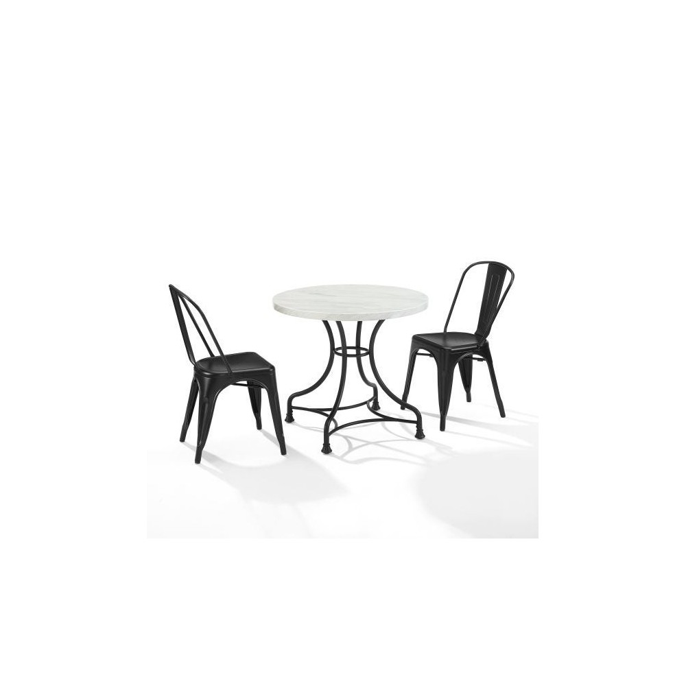 Madeleine 32" 3Pc Dining Set W/ Amelia Chairs Matte Black - Table & 2 Chairs