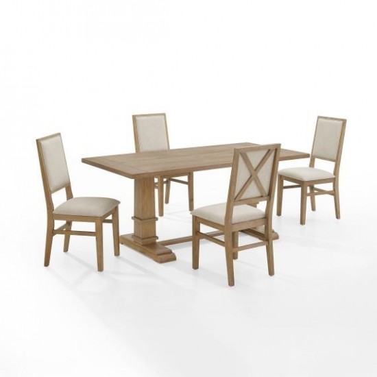 Joanna 5Pc Dining Set Rustic Brown /Creme - Table & 4 Upholstered Back Chairs