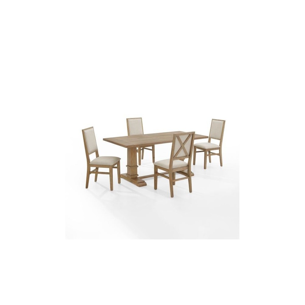 Joanna 5Pc Dining Set Rustic Brown /Creme - Table & 4 Upholstered Back Chairs