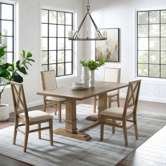 Joanna 5Pc Dining Set Rustic Brown /Creme - Table & 4 Upholstered Back Chairs