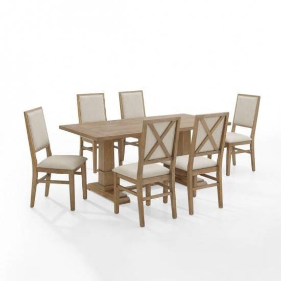 Joanna 7Pc Dining Set Rustic Brown /Creme - Table & 6 Upholstered Back Chairs