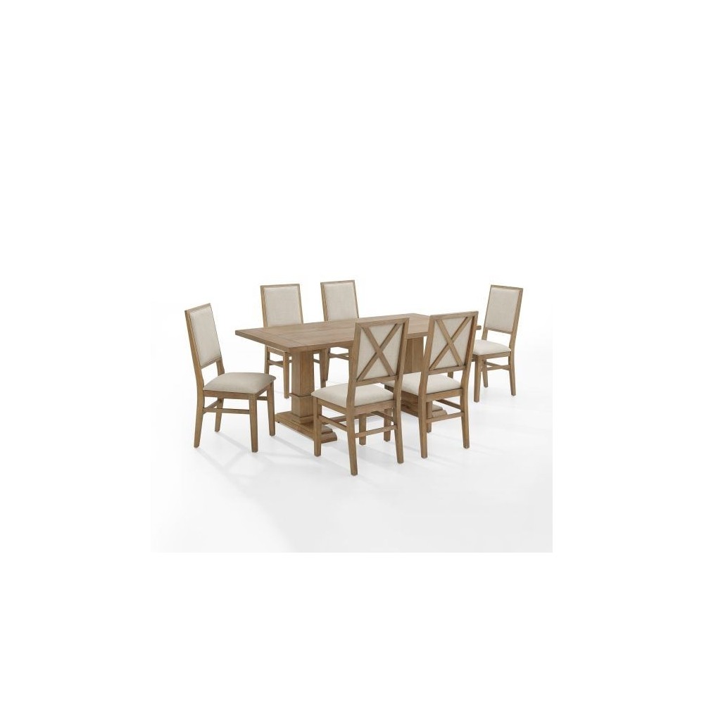 Joanna 7Pc Dining Set Rustic Brown /Creme - Table & 6 Upholstered Back Chairs