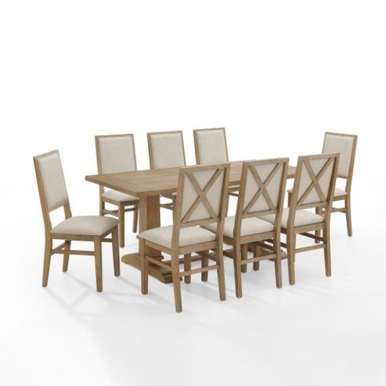 Joanna 9Pc Dining Set Rustic Brown /Creme - Table & 8 Upholstered Back Chairs