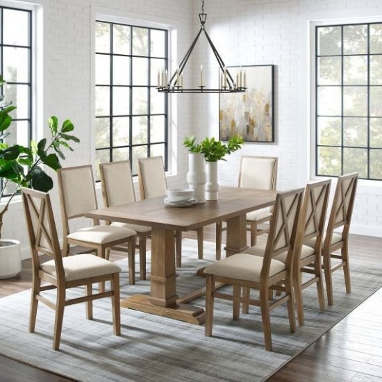 Joanna 9Pc Dining Set Rustic Brown /Creme - Table & 8 Upholstered Back Chairs