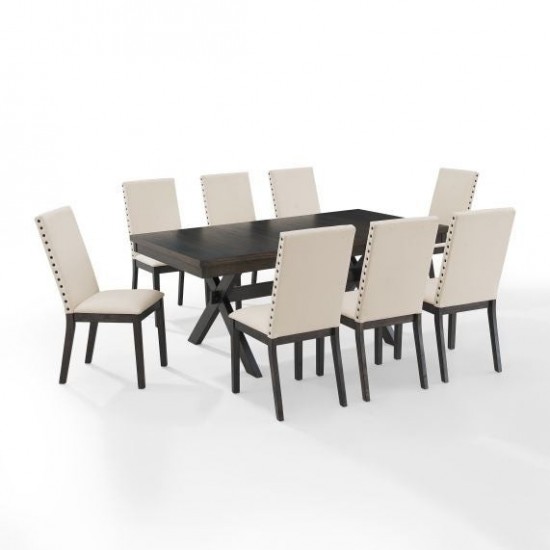 Hayden 9Pc Dining Set Slate/Cream - Table & 8 Upholstered Chairs