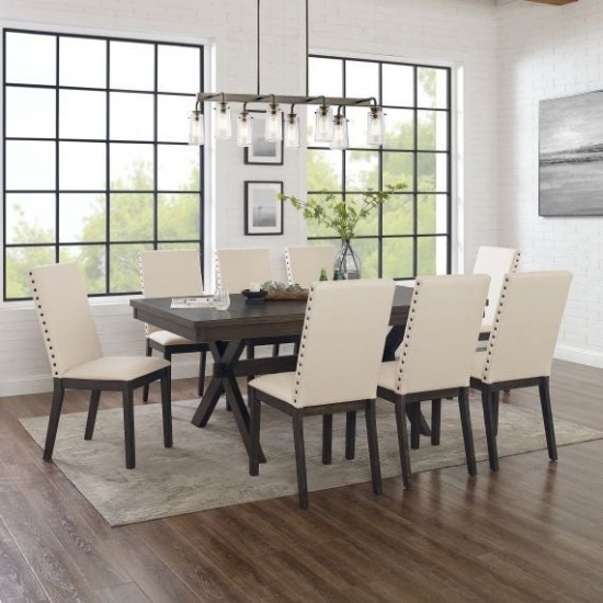 Hayden 9Pc Dining Set Slate/Cream - Table & 8 Upholstered Chairs