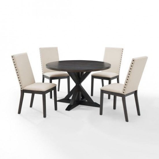 Hayden 5Pc Round Dining Set Slate/Cream - Table & 4 Upholstered Chairs