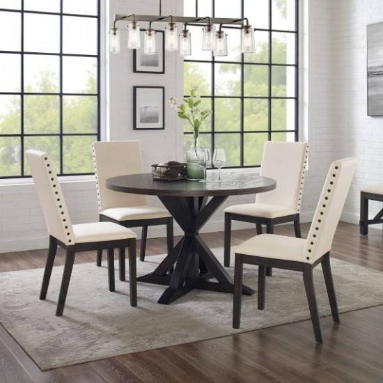 Hayden 5Pc Round Dining Set Slate/Cream - Table & 4 Upholstered Chairs