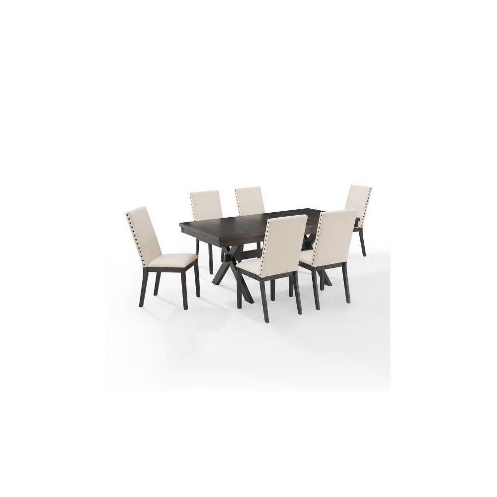 Hayden 7Pc Dining Set Slate/Cream - Table & 6 Upholstered Chairs