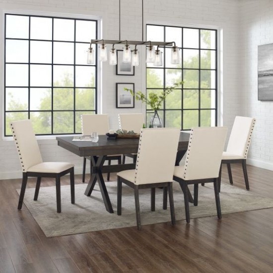 Hayden 7Pc Dining Set Slate/Cream - Table & 6 Upholstered Chairs