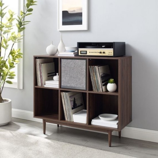 Liam 6 Cube Record Storage Bookcase With Speaker Walnut