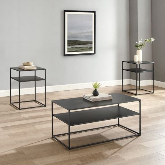 Braxton 3Pc Coffee Table Set Matte Black - Coffee Table & 2 End Tables