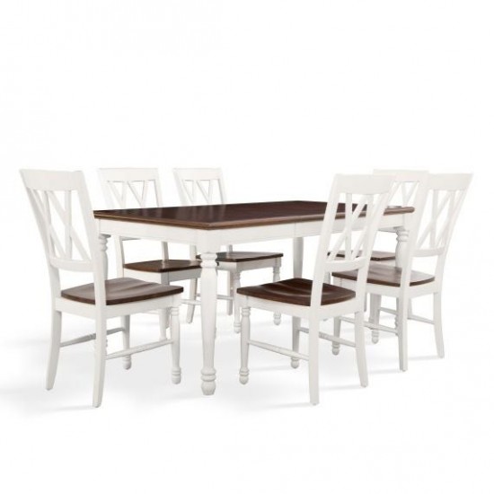 Shelby 7Pc Dining Set Distressed White - Table & 6 Chairs