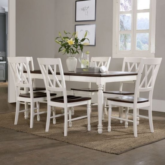 Shelby 7Pc Dining Set Distressed White - Table & 6 Chairs