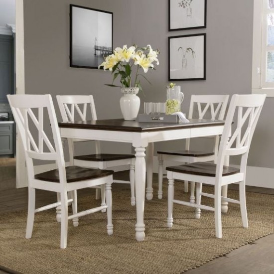 Shelby 5Pc Dining Set Distressed White - Table & 4 Chairs