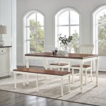 Shelby 4 Piece Dining Set Distressed White - Table, Bench, 2 Chairs