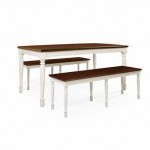 Shelby 3 Piece Dining Set Distressed White - Table & 2 Benches