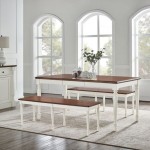 Shelby 3 Piece Dining Set Distressed White - Table & 2 Benches