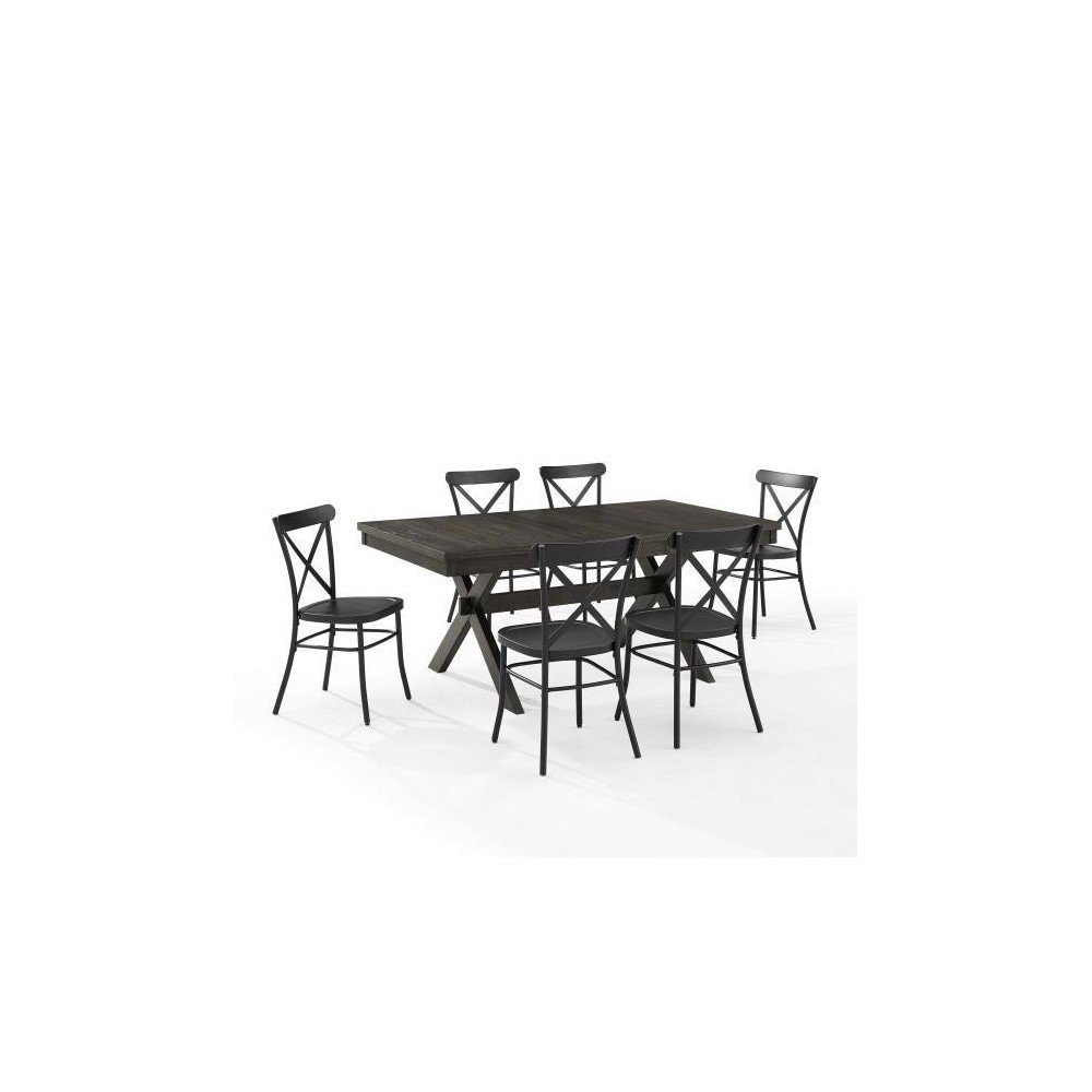 Hayden 7Pc Dining Set W/Camille Chairs Matte Black/ Slate - Table & 6 Chairs Hayden 7Pc Dining Set W/Camille Chairs Matte Black/ Slate - Table & 6 Chairs
