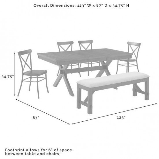 Hayden 6Pc Dining Set W/Camille Chairs- Table, Bench, 4 Chairs