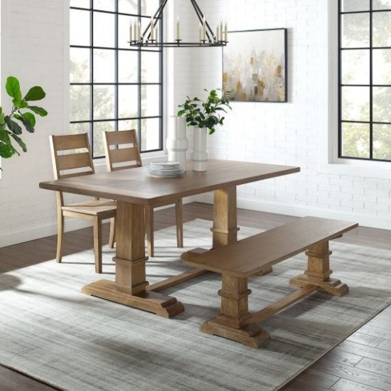 Joanna 4Pc Dining Set Rustic Brown - Table, Bench, 2 Ladder Back Chairs