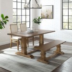 Joanna 4Pc Dining Set Rustic Brown - Table, Bench, 2 Upholstered Chairs