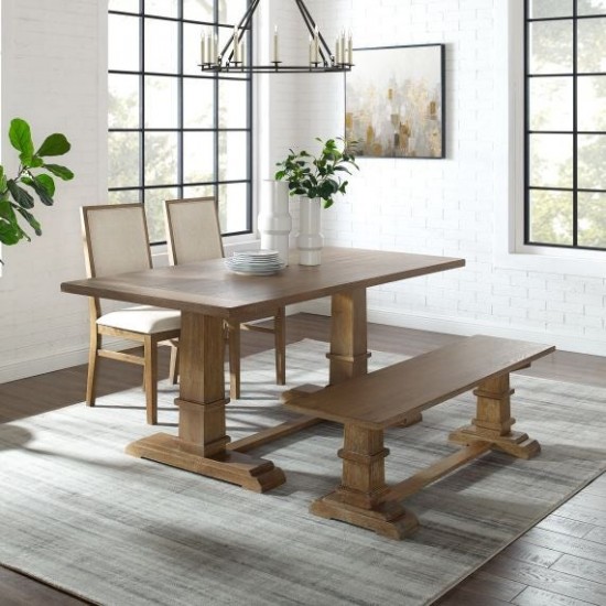 Joanna 4Pc Dining Set Rustic Brown - Table, Bench, 2 Upholstered Chairs